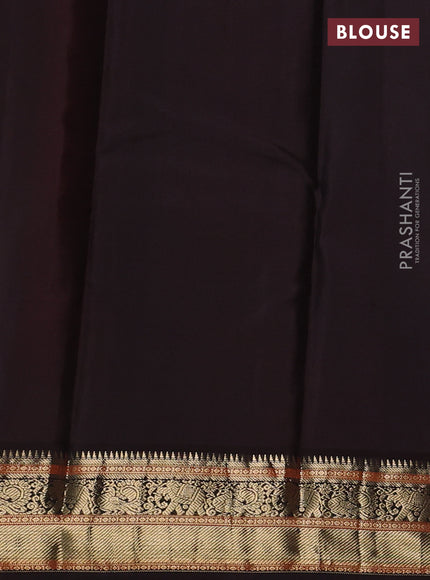 Pure kanchipuram silk saree tomato pink and coffee brown with allover zari checks & buttas and zari woven korvai border