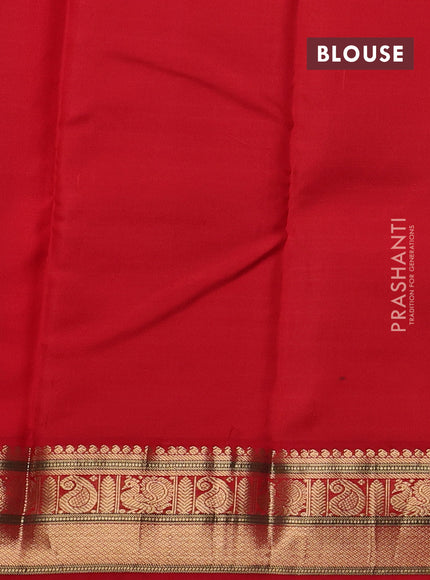 Pure kanchipuram silk saree blue and red with allover zari checks & buttas and zari woven korvai border