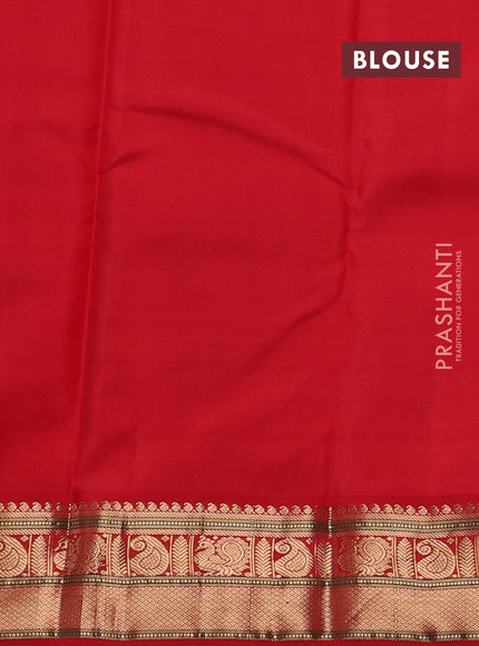 Pure kanchipuram silk saree beige and red with allover zari checks & buttas and zari woven korvai border