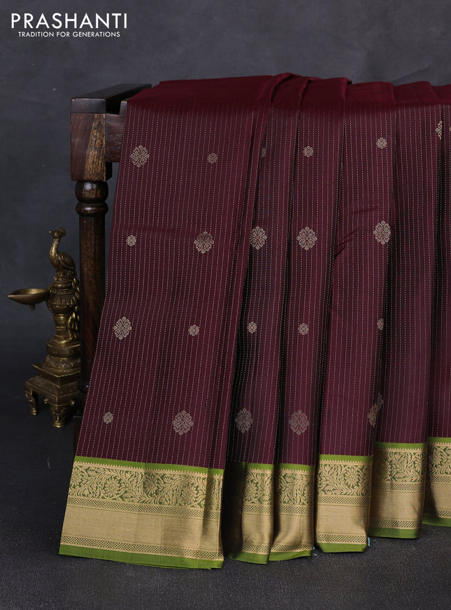 Pure kanchipuram silk saree deep maroon and light green with allover zari weaves & buttas and zari woven border