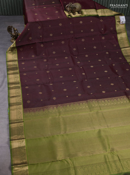 Pure kanchipuram silk saree deep maroon and light green with allover zari weaves & buttas and zari woven border