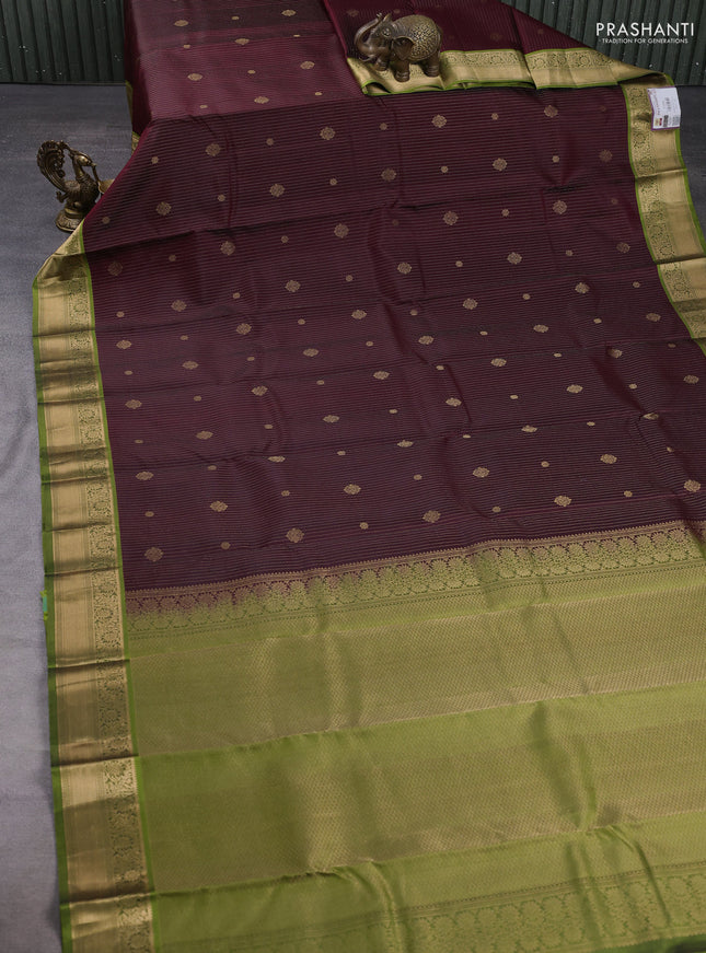 Pure kanchipuram silk saree deep maroon and light green with allover zari weaves & buttas and zari woven border