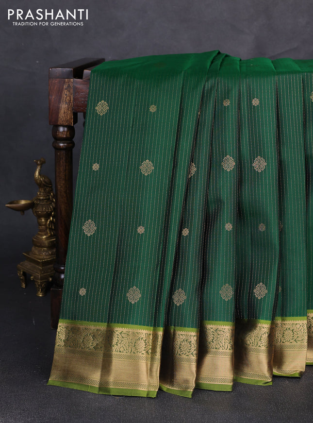 Pure kanchipuram silk saree green and light green with allover zari weaves & buttas and zari woven border
