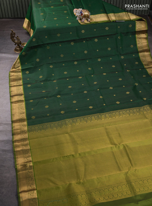 Pure kanchipuram silk saree green and light green with allover zari weaves & buttas and zari woven border