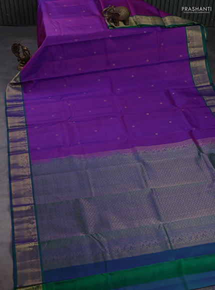Pure kanchipuram silk saree purple and green with allover zari weaves & buttas and zari woven border