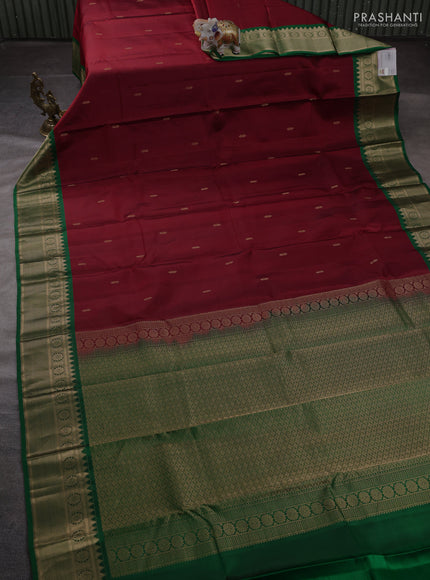 Pure kanchipuram silk saree deep maroon and green with zari woven butttas and zari woven border