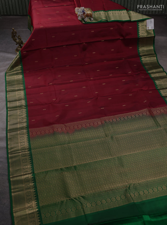 Pure kanchipuram silk saree deep maroon and green with zari woven butttas and zari woven border