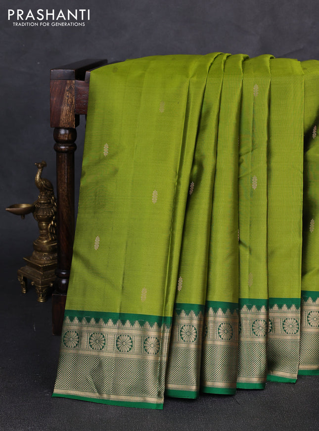 Pure kanchipuram silk saree light green and green with zari woven butttas and zari woven border