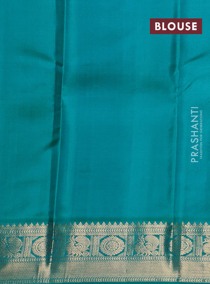 Pure kanchipuram silk saree red and teal blue with allover zari checks & buttas and zari woven korvai border