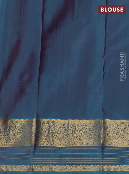 Pure kanchipuram silk saree magenta pink and teal green with allover zari woven buttas and long zari woven korvai border