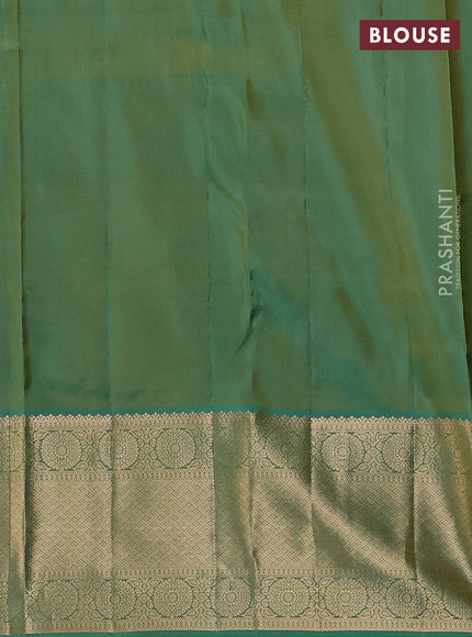 Pure kanchipuram silk saree sandal and light green with zari woven buttas and zari woven border