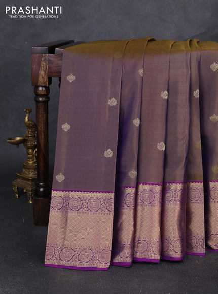 Pure kanchipuram silk saree dual shade of violet and purple with zari woven buttas and zari woven border