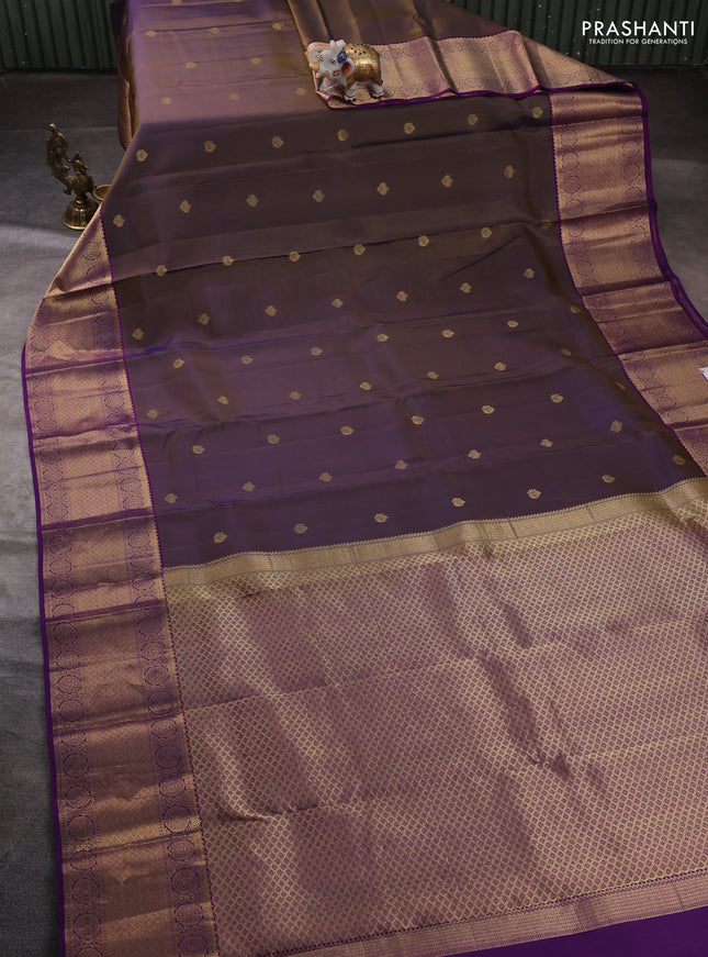Pure kanchipuram silk saree dual shade of violet and purple with zari woven buttas and zari woven border