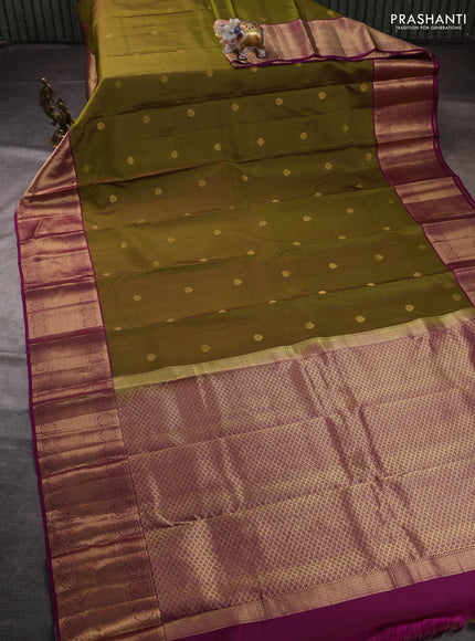 Pure kanchipuram silk saree mehendi green and magenta pink with zari woven buttas and zari woven border