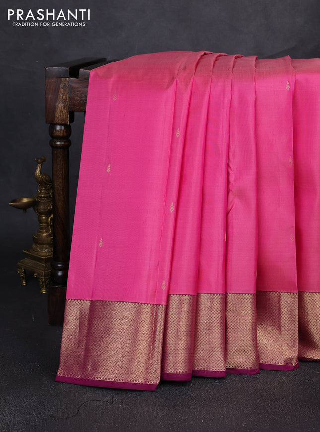 Pure kanchipuram silk saree pink and wine shade with zari woven buttas and zari woven korvai border