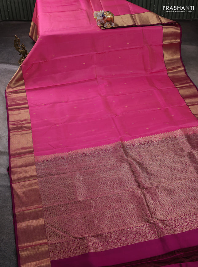 Pure kanchipuram silk saree pink and wine shade with zari woven buttas and zari woven korvai border