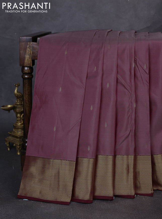 Pure kanchipuram silk saree pastel maroon and maroon with zari woven buttas and zari woven border