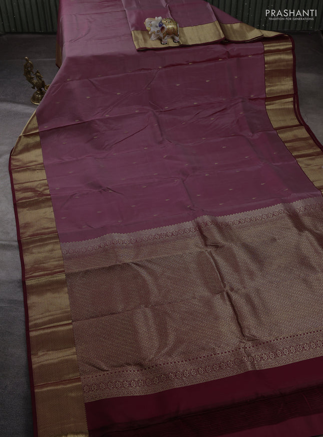 Pure kanchipuram silk saree pastel maroon and maroon with zari woven buttas and zari woven border