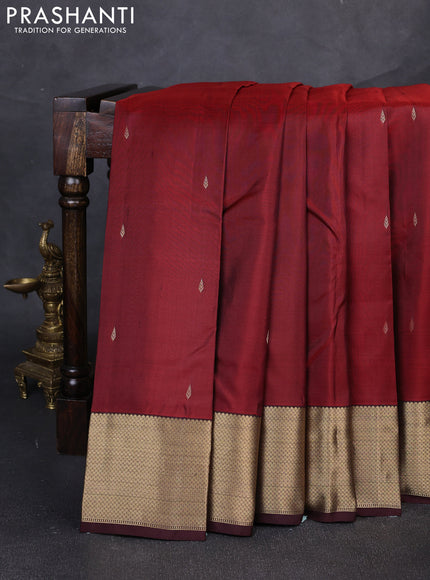 Pure kanchipuram silk saree rustic maroon and coffee brown with zari woven buttas and zari woven korvai border