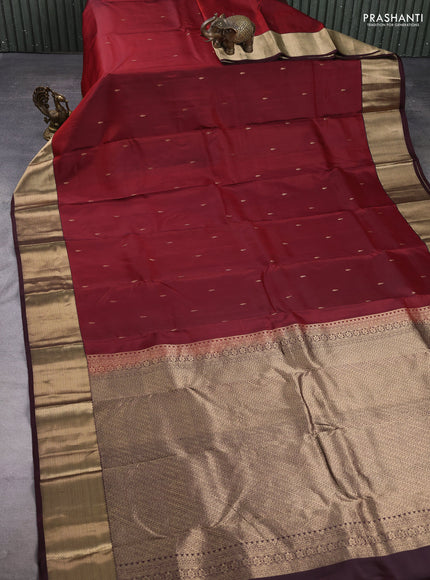 Pure kanchipuram silk saree rustic maroon and coffee brown with zari woven buttas and zari woven korvai border