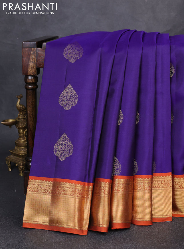 Pure kanchipuram silk saree violet and rust shade with zari woven buttas and zari woven border