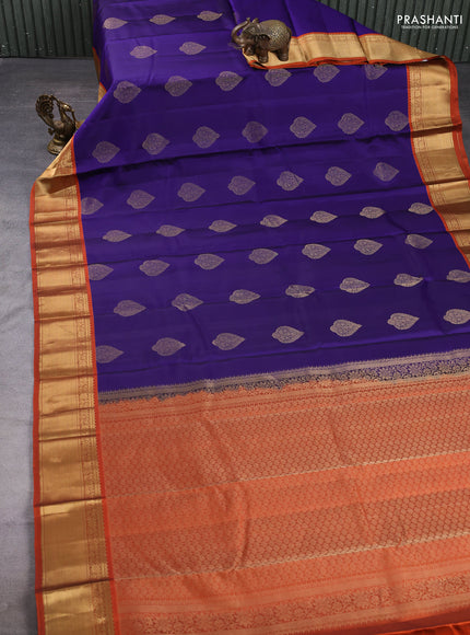 Pure kanchipuram silk saree violet and rust shade with zari woven buttas and zari woven border
