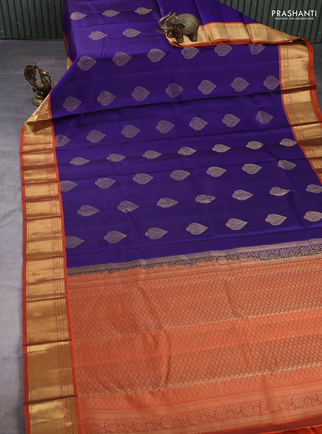 Pure kanchipuram silk saree violet and rust shade with zari woven buttas and zari woven border