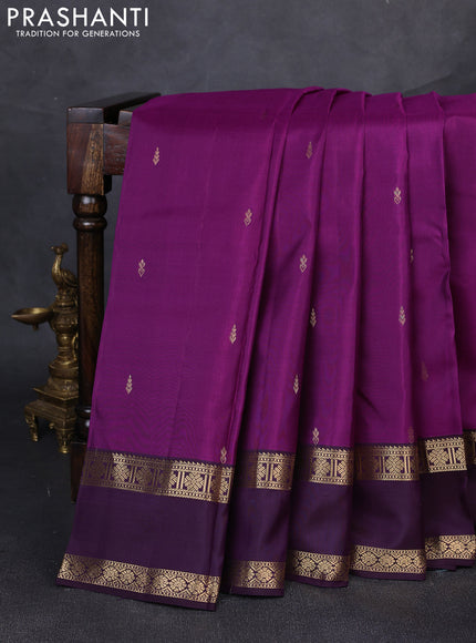 Pure kanchipuram silk saree purple and deep wine with zari woven buttas and rettapet zari woven border