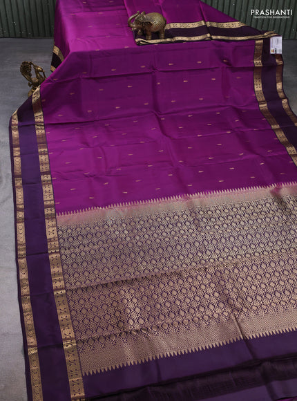Pure kanchipuram silk saree purple and deep wine with zari woven buttas and rettapet zari woven border