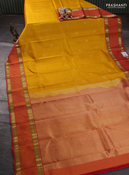 Pure kanchipuram silk saree mustard yellow and pink with zari woven buttas and rettapet zari woven border
