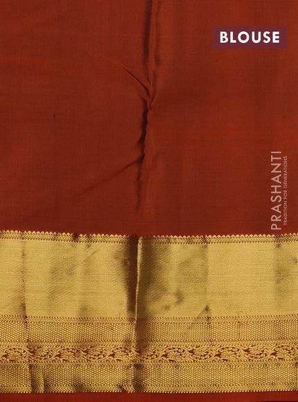 Pure kanchipuram silk saree green and rustic orange with zari woven buttas and long rich zari woven border