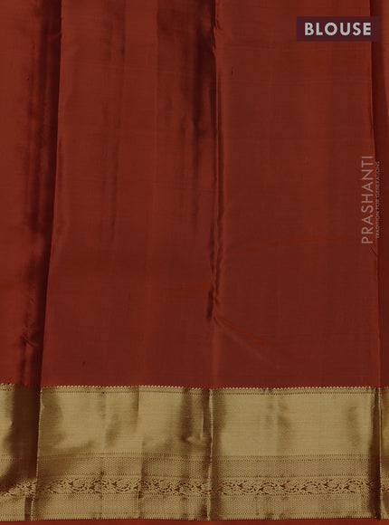 Pure kanchipuram silk saree deep maroon and rustic orange with zari woven buttas and long rich zari woven border