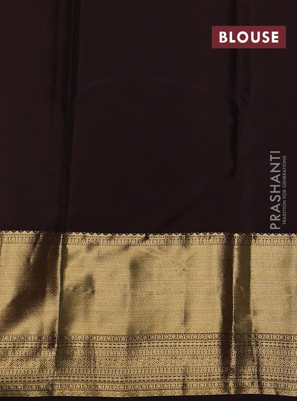 Pure kanchipuram silk saree light green and coffee brown with allover small zari checked pattern and long rich zari woven border