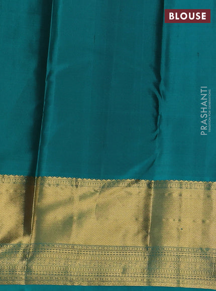 Pure kanchipuram silk saree deep maroon and teal green with allover small zari checked pattern and long zari woven border