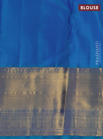Pure kanchipuram silk saree royal blue and teal green with allover small zari checked pattern and long zari woven border