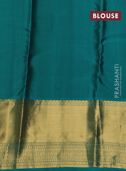 Pure kanchipuram silk saree deep wine shade and teal green with allover small zari checked pattern andl long zari woven border