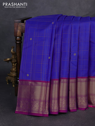 Pure kanchipuram silk saree royal blue and magenta pink with allover zari checks & buttas and zari woven border