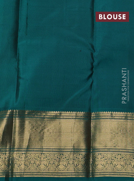 Pure kanchipuram silk saree deep maroon and green with allover zari checks & buttas and long zari woven korvai border