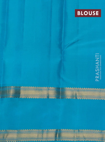 Pure kanchipuram silk saree teal green and teal blue with allover zari checked pattern and long rettapet zari woven border