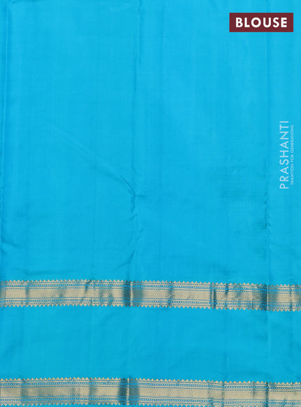 Pure kanchipuram silk saree teal green and teal blue with allover zari checks & buttas and rettapet zari woven border