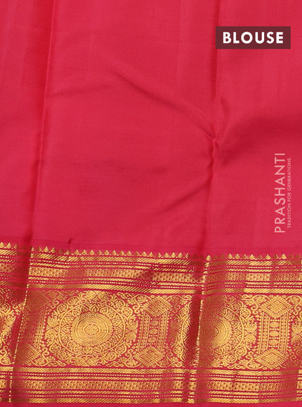 Pure kanchipuram silk saree blue and peach pink with allover zari checks & buttas and long zari woven korvai border