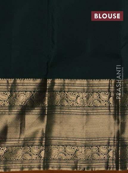 Pure kanchipuram silk saree mehendi green and green with allover zari weaves pattern and long zari woven border