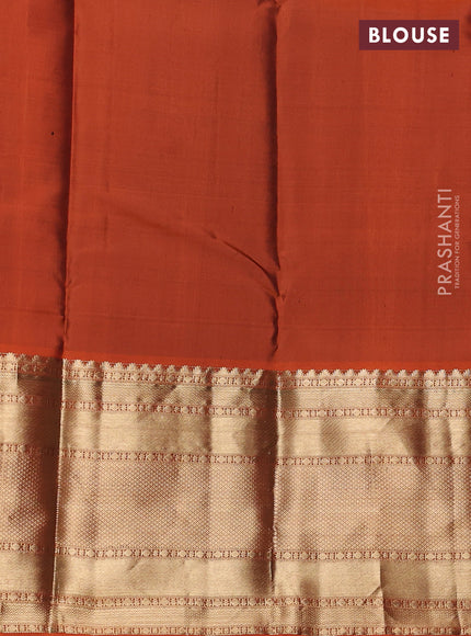 Pure kanchipuram silk saree coffee brown and rustic orange with allover zari weaves pattern and long zari woven border