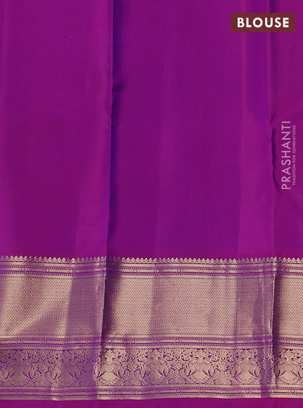 Pure kanchipuram silk saree blue and pink with allover zari checks & buttas and zari woven border