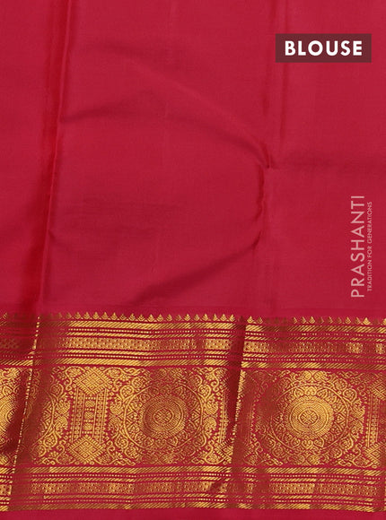 Pure kanchipuram silk saree blue and peach pink with allover zari checks & buttas and long zari woven korvai border
