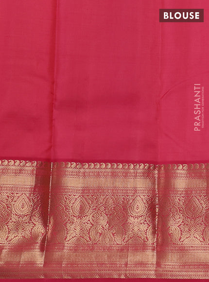 Pure kanchipuram silk saree lime yellow and peach pink with allover rudraksha zari woven buttas and long zari woven border