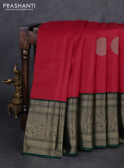 Pure kanchipuram silk saree maroon and bottle green with allover rudraksha zari woven buttas and long zari woven border