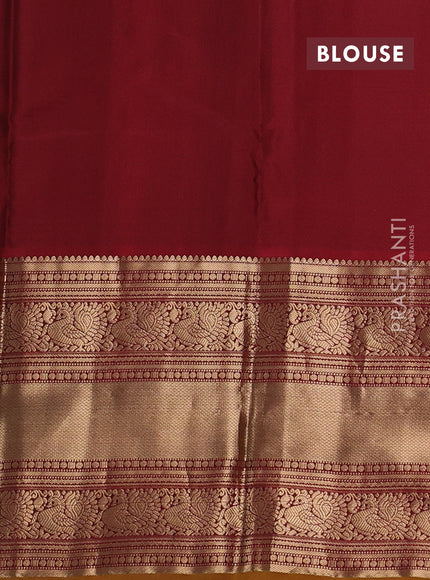 Pure kanchipuram silk saree light green and maroon with zari woven buttas and long zari woven border