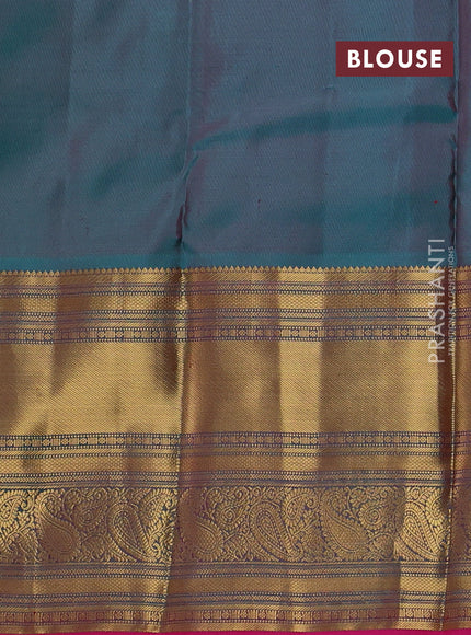 Pure kanchipuram silk saree maroon and teal blue with zari woven buttas and long rich zari woven border