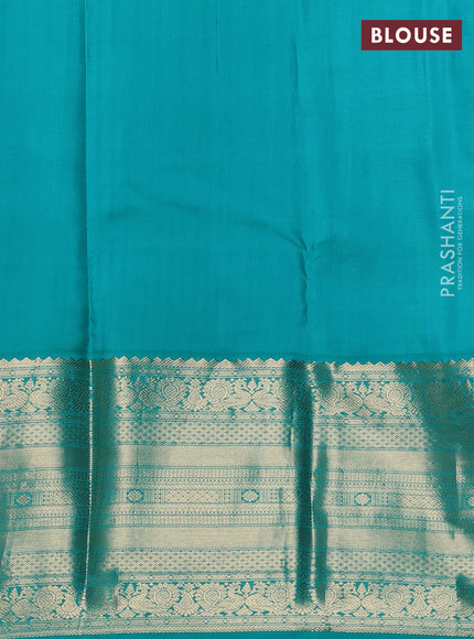 Pure kanchipuram silk saree blue and teal green with zari woven buttas and long zari woven border